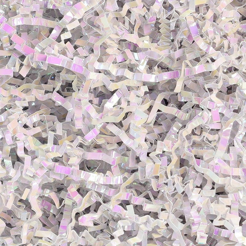 Bobobag - 1LB Crinkle Cut Paper Shred Filler Recyclable Gift Wrap Confetti Raffia Grass Shiny Shred Paper for Easter Baskets Filler Creative Eggs Decor(Diamond White) - Image 1